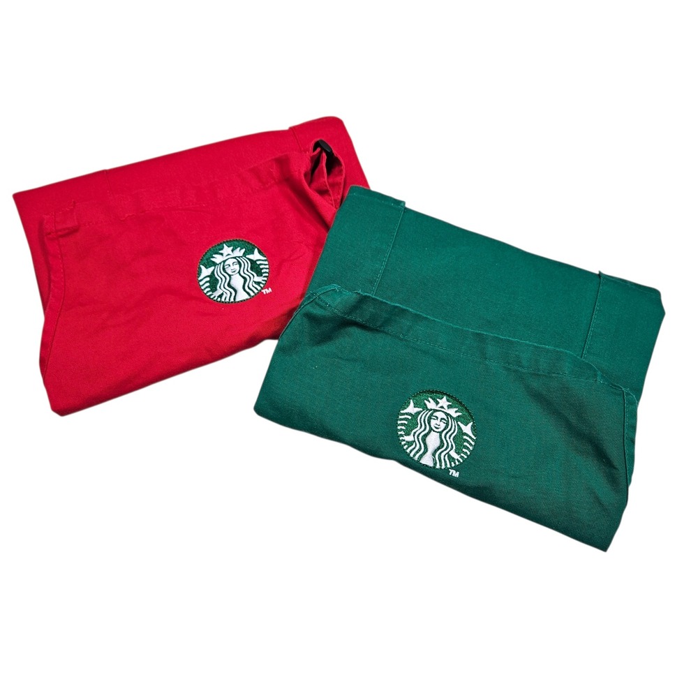Starbucks Barista Aprons Lot of 2 Green and‎ Red Embroidered Siren Logo Uniform